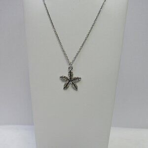 Stainless Steel Crystal Starfish Charm Necklace Pendant Adjustable